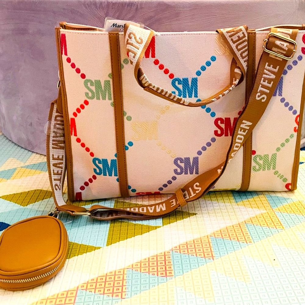 HTF Steve Madden tote BSANTAM Cream Multi RARE